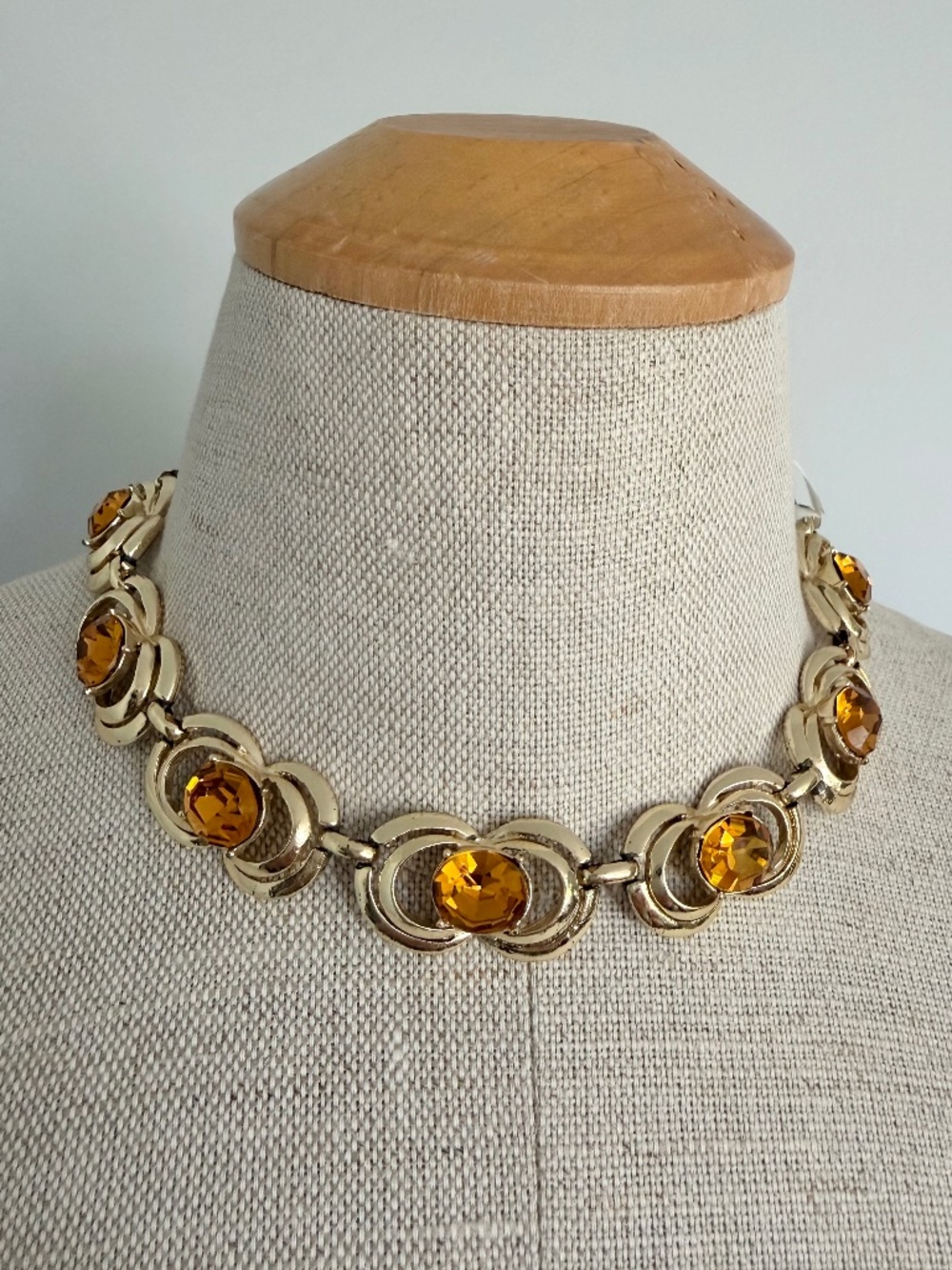 1960s Coro Adjustable Gold Choker with Big Amber Stones